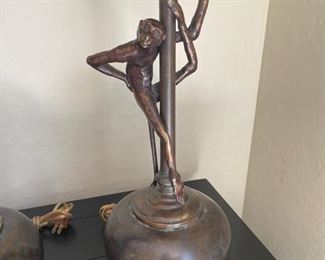 Vintage Maitland Smith Bronze Monkey Lamps pair 7.5in x 34.25in. Tall