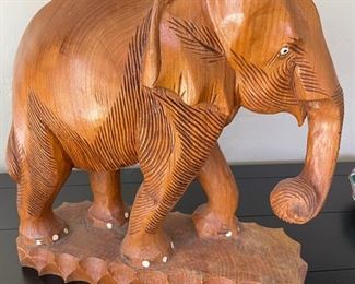 VINTAGE Large Wooden Elephant Statue Hand Carved SOLID Wood One Of A kind 16in. X 5in. X 16in.