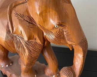 VINTAGE Large Wooden Elephant Statue Hand Carved SOLID Wood One Of A kind 16in. X 5in. X 16in.