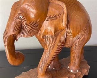 VINTAGE Large Wooden Elephant Statue Hand Carved SOLID Wood One Of A kind 16in. X 5in. X 16in.
