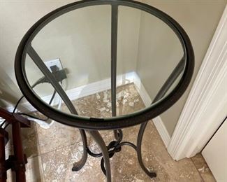 Iron and glass plant stand 28.5in x 12in.