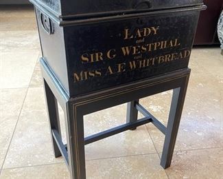 J.W. Marriott London Old Metal Display Box Box: 15in x 11in x 9in box with stand: 15in. X 11in. X