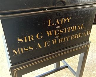 J.W. Marriott London Old Metal Display Box Box: 15in x 11in x 9in box with stand: 15in. X 11in. X