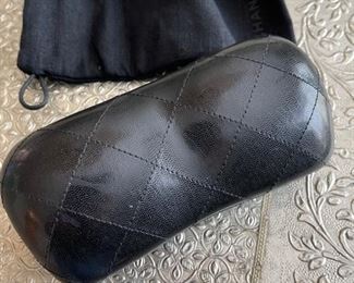 Authentic CHANEL Black Quilted Leather Sunglass Eyeglass Case With soft cover N/A