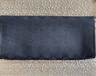 Vintage Black Gucci GG Monogram Canvas Wallet Bamboo 9.5in. X 4.75in.