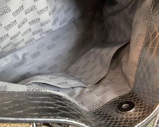 Rare Michael Kors alligator skin metallic silver handbag/purse 14.5 x 5.5 x 11