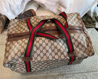 Gucci - Vintage GG Duffle Bag - Tan Canvas Leather Web Stripe Large Shoulder