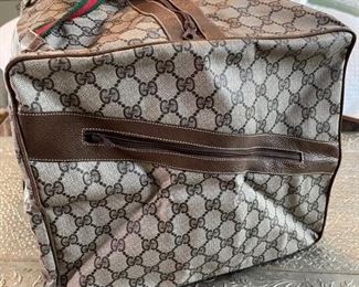 Gucci - Vintage GG Duffle Bag - Tan Canvas Leather Web Stripe Large Shoulder