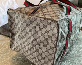 Gucci - Vintage GG Duffle Bag - Tan Canvas Leather Web Stripe Large Shoulder