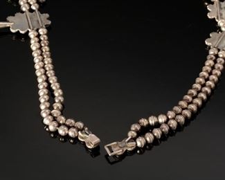 Navajo Turquoise Opal, & Silver Squash Blossom Necklace Native American 28in