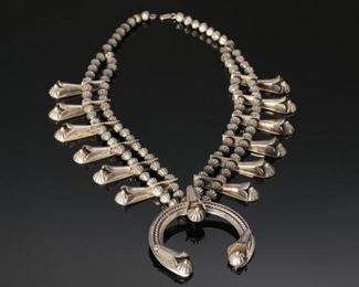 Antique Navajo Silver Squash Blossom Necklace Native American 26in