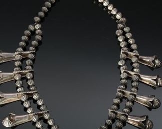 Antique Navajo Silver Squash Blossom Necklace Native American 26in