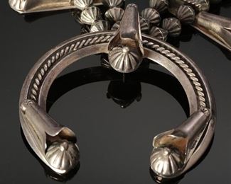 Antique Navajo Silver Squash Blossom Necklace Native American 26in