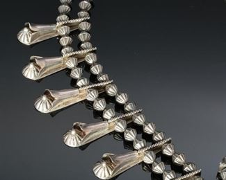 Antique Navajo Silver Squash Blossom Necklace Native American 26in