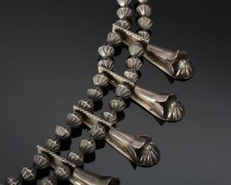 Antique Navajo Silver Squash Blossom Necklace Native American 26in