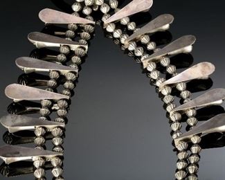 Antique Navajo Silver Squash Blossom Necklace Native American 26in