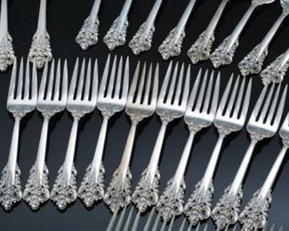 HUGE 98pc Wallace Sterling Silver Grande Baroque Silverware Set Flatware 98 pc