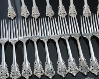HUGE 98pc Wallace Sterling Silver Grande Baroque Silverware Set Flatware 98 pc