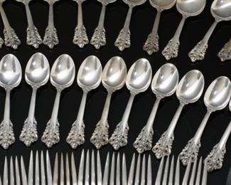 HUGE 98pc Wallace Sterling Silver Grande Baroque Silverware Set Flatware 98 pc