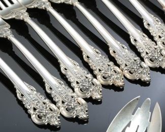 HUGE 98pc Wallace Sterling Silver Grande Baroque Silverware Set Flatware 98 pc