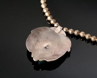 Carl Luthy Navajo Silver & Turquoise Beaded Necklace Nugget Pendant Native American Luthey 21in