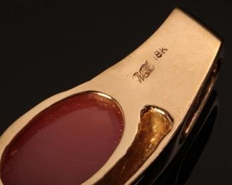 232033 18K Gold Pink Coral & Diamond Pendant 50x17x9mm