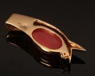 232033 18K Gold Pink Coral & Diamond Pendant 50x17x9mm