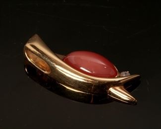 232033 18K Gold Pink Coral & Diamond Pendant 50x17x9mm