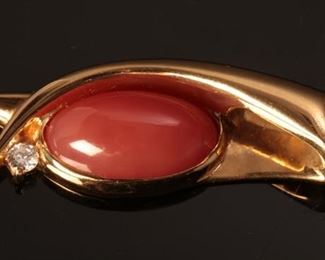 232033 18K Gold Pink Coral & Diamond Pendant 50x17x9mm