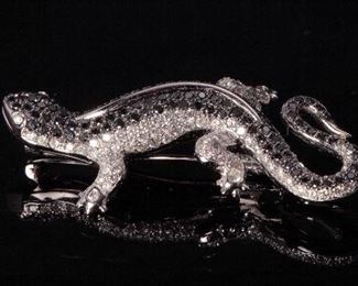 18k White Gold Black/Clear Diamond Salamander Lizard Brooch/Pin 12x56x29mm HxWxD