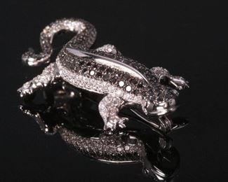 18k White Gold Black/Clear Diamond Salamander Lizard Brooch/Pin 12x56x29mm HxWxD