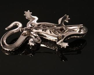 18k White Gold Black/Clear Diamond Salamander Lizard Brooch/Pin 12x56x29mm HxWxD
