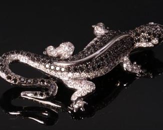 18k White Gold Black/Clear Diamond Salamander Lizard Brooch/Pin 12x56x29mm HxWxD