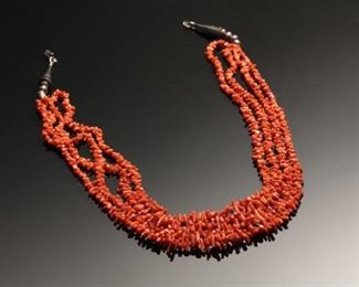 Native American 4 Strand Red Coral Necklace 25.5 inches