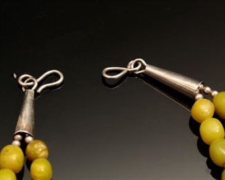 Tony Aguilar Sr 2 Strand Jade and Sterling Silver Necklace Santo Domingo Pueblo 17 inches