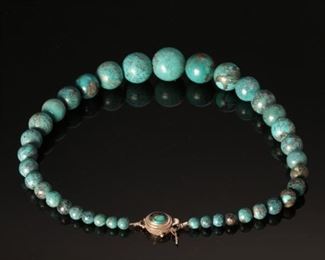 Sterling Silver graduated Turquoise beaded necklace 19.5 inches