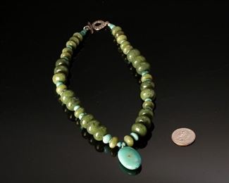 Sterling Silver Jade and Turquoise beaded Necklace 19.5 inches
