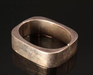Sterling Silver hinged Cuff Bracelet Mexico Rounded Square Vintage 6.75 inside diameter : 3/4 inch wide