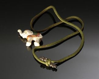 Sandra Pailet Porcelain Signed Elephant Necklace 14.5 inches