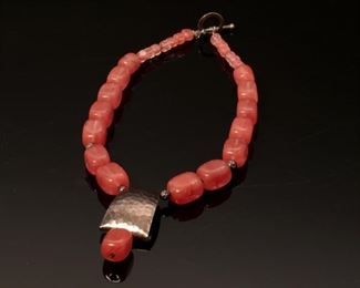 Native American Sterling Silver and Rhodochrosite Necklace 17 inch