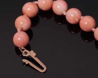 Coral Beaded Strand Necklace with 14K Gold Clasp 24inches, 6mm coral beads
