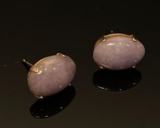 14K Yellow Gold Lavender Jade Studs 7mm by 10 mm