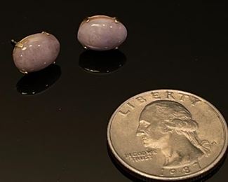14K Yellow Gold Lavender Jade Studs 7mm by 10 mm
