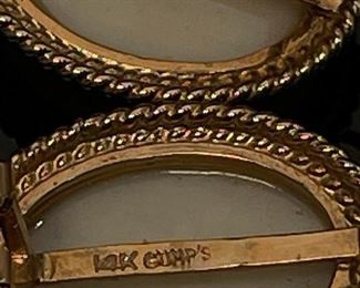 Gump’s 14K Yellow Gold and White Jade Clip Earrings 13mm by 19mm stone and 18mm by 22mm earring