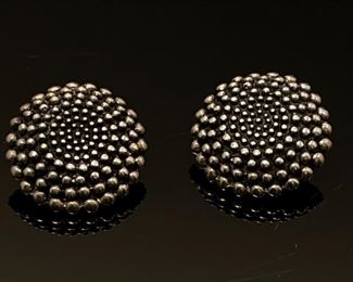 Vintage Sterling Silver Mexico Round Clip Earrings 23mm diameter