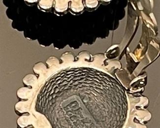 Vintage Sterling Silver Mexico Round Clip Earrings 23mm diameter