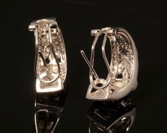 Vintage 18K White Gold and Diamond half hoop Earrings 21mm by 9mm