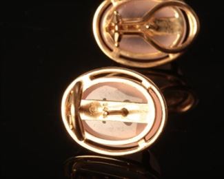 Gump’s 14K Yellow Gold and Rose Quartz Earrings 12mm by 16mm stone and 19mm by 15mm earrings