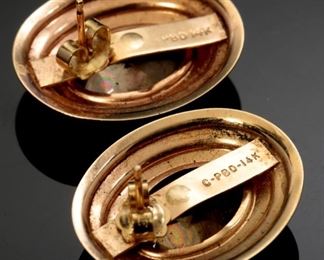 14K Yellow Gold and Smokey Quartz Earrings 9mm by 13mm stone and 20mm by 24mm earrings