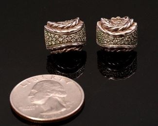 18K and 925 Diamond Cluster Earrings 10mm by 14mm